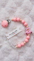 Outseam Pacifier Clip Teddy Bears in Violet — handmade pacifier holder